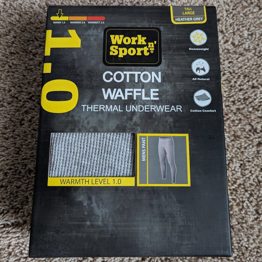 Work n Sport 100% Cotton Waffle Thermal Underwear Bottoms Heather Gray